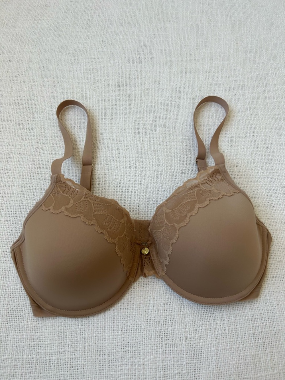 Natori Bra Tan Hidden Glamour 34C Lace Trimmed T-Shirt Underwire Bra light Comfy